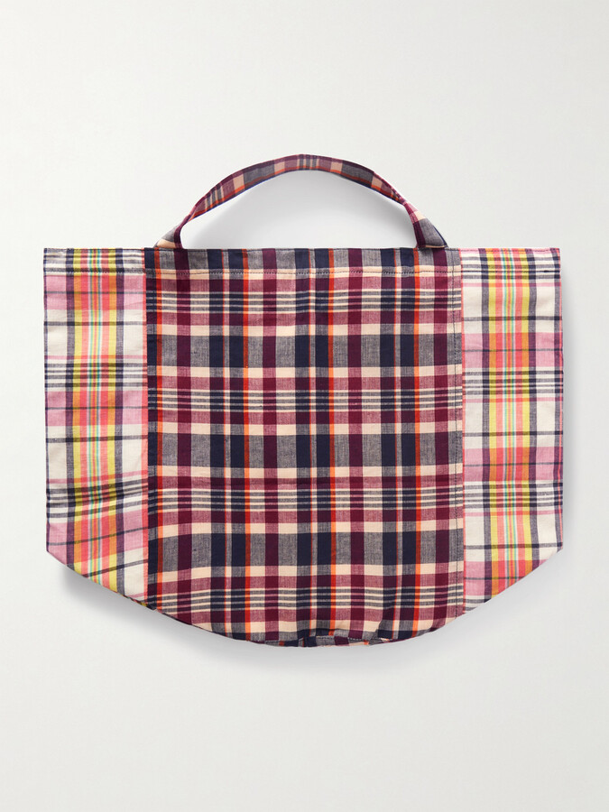 Drakes Madras Checked Cotton Tote Bag
