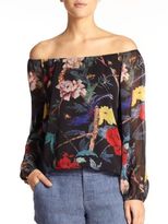 Thumbnail for your product : Alice + Olivia Alta Floral-Print Chiffon Peasant Blouse