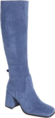 blue suede long boots