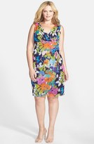 Thumbnail for your product : London Times Floral Print Side Ruched Dress (Plus Size)
