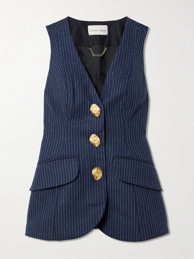 Cara Cara Wes Pinstriped Brushed Wool-blend Vest - Blue