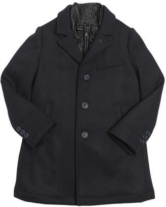 Armani Junior Wool Gabardine & Faux Leather Coat