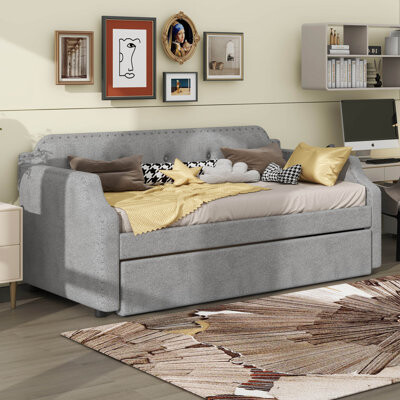 Upholstered Daybed With Trundle, Twin Size