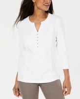 Thumbnail for your product : Karen Scott Lace-Front Henley Top, Created for Macy's