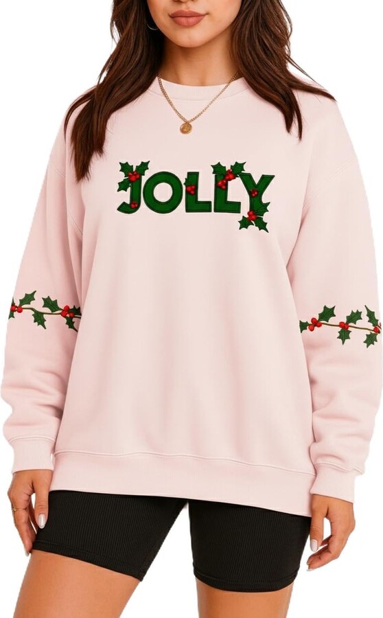 MamaEra 2025 Christmas Sweatshirt – Jolly Embroidered Holiday Pullover | Festive Red Crewneck Jumper for Seasonal Parties