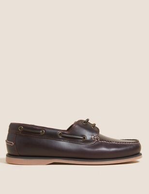 M&S Collection Wide Fit Leather Boat Shoes - ShopStyle Slip-ons & Loafers