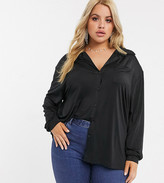 Thumbnail for your product : ASOS DESIGN Curve exclusive oversized shirt in slinky in black