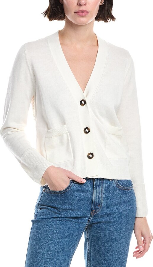 Wispr Floral Pointelle Back Silk-Blend Cardigan