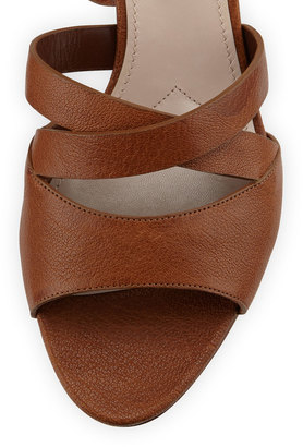 Miu Miu Leather Ankle-Wrap Gladiator Sandal, Cuoio