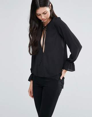Love Long Sleeve Top With Tie Neck