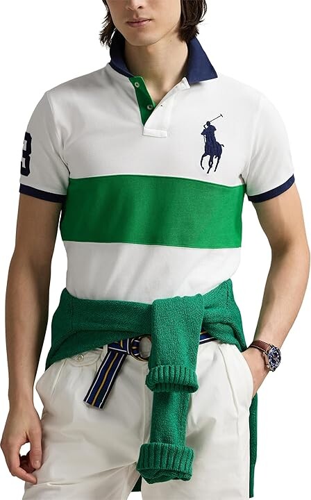 Polo Ralph Lauren Custom Slim Fit Stretch Oxford Mesh Polo Men's Clothing Cruise Green : LG, Cotton/Elastane/Mesh