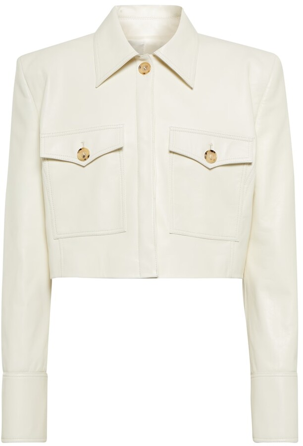 white crop leather jacket