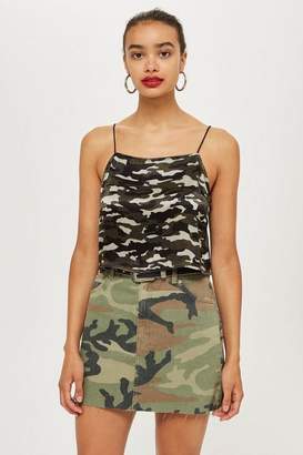 Topshop Cropped Camouflage Print Cami Top
