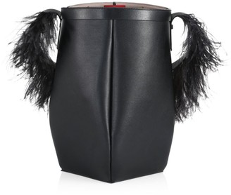 Valentino Garavani By Your Side Feather-Trimmed Leather Bucket Bag