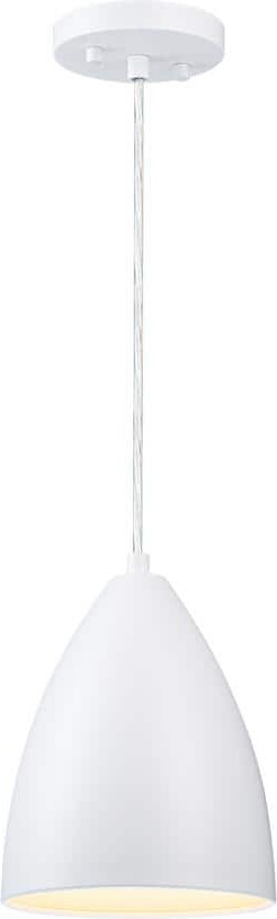 Aspen Creative Corporation 60-Watt 1-Light Matte White Shaded Pendant Light with Metal Shade, No Bulbs Included