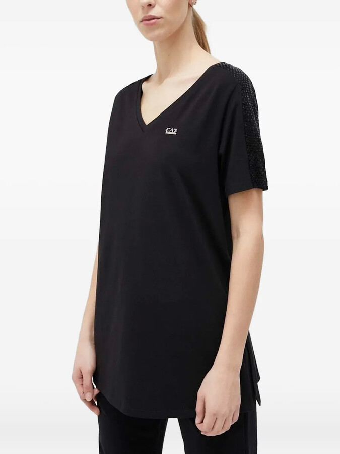 EA7 Emporio Armani sequin-embellished V-neck T-shirt