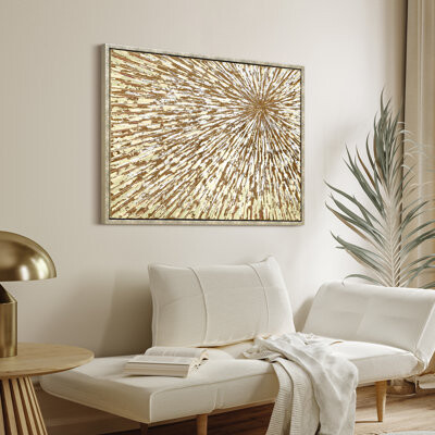 Radiant Burst Metallic Hand Painted Framed Canvas Wall Art with Gold Foil