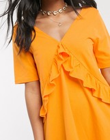 Thumbnail for your product : ASOS DESIGN v front frill seam smock dress in tangerine