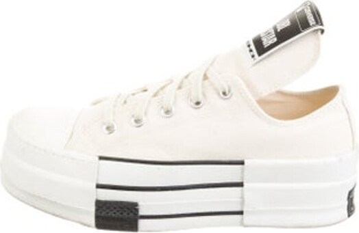 Rick Owens Canvas Low Top Sneakers Neutrals & White Round-Toes Platform Lace-Up Closure at Uppers