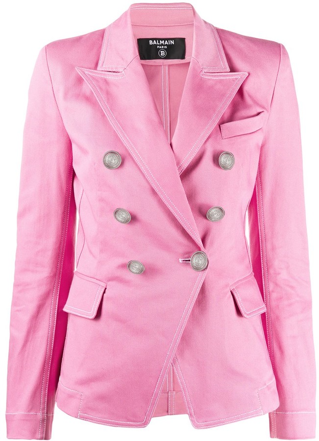 Balmain Denim DoubleBreasted Blazer ShopStyle