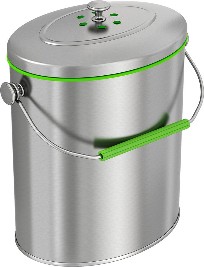 iTouchless Stainless Steel Compost Bin 1.6 Gallon Includes AbsorbX Odor Filter System, Pest-Proof, Titanium Rust-Free Space-efficient Slim Oval Shape
