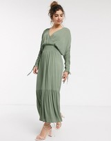 Thumbnail for your product : ASOS DESIGN wrap front maxi dress with elasticated waist in crinkle in khaki