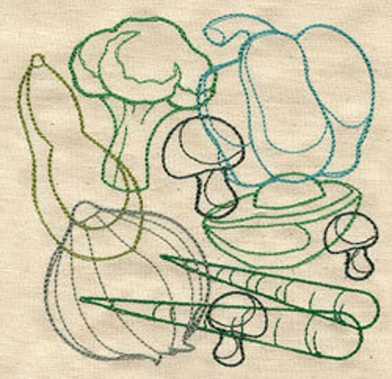 Veggie Collage Embroidered Waffle Weave Hand Towel