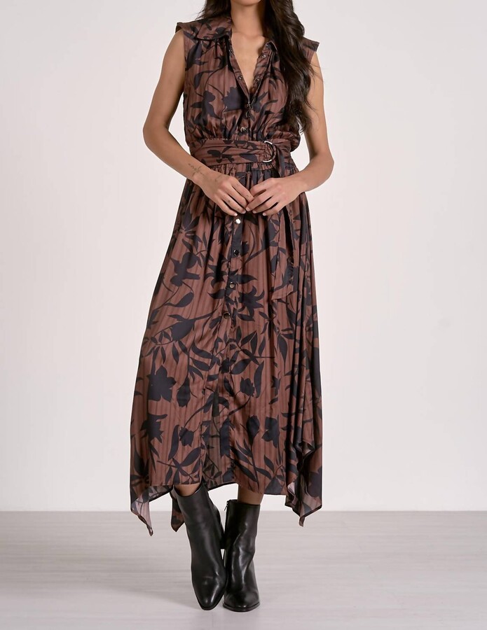 Elan International Juliette V Neck Maxi Dress In Brown Foliage