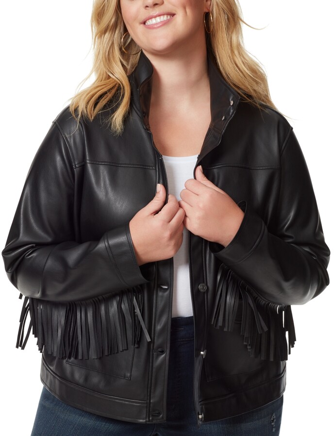 black fringe jacket plus size
