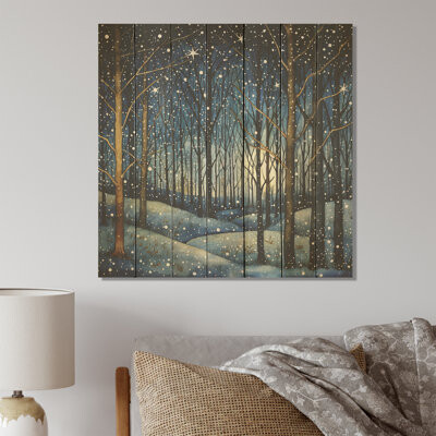 Millwood Pines Festive Starry Night Winter Woodscape - Fruits On Wood Print