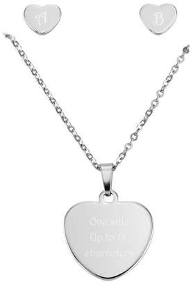 MeMeDIY Tone Stainless Steel Pendant Necklace & Earrings Heart Set 18" Chain ,come with Chain - Customized Engraving