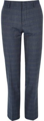 River Island Mens Blue checked slim Travel Suit trousers