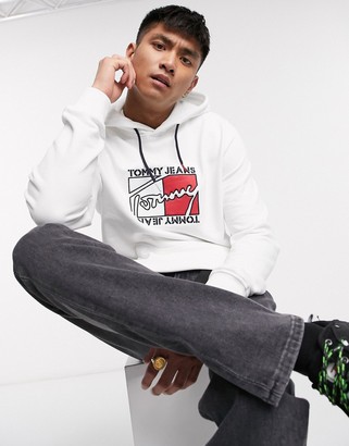 Tommy Jeans essential signature box logo hoodie in white