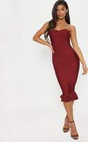Thumbnail for your product : PrettyLittleThing Dark Red Bandage Frill Hem Midi Dress