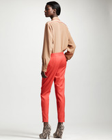 Thumbnail for your product : Stella McCartney Piped Silk Crepe de Chine Blouse, Military Olive Green