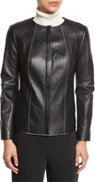 Thumbnail for your product : Magaschoni Leather Peplum Jacket w/ Contrast Whipstitching, Black