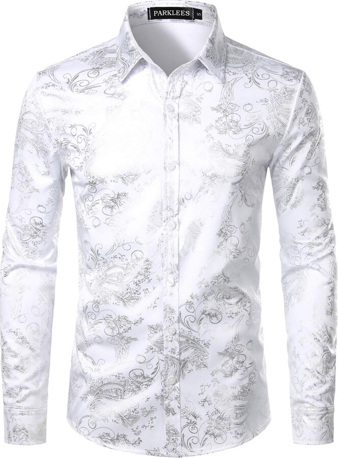 PARKLEES Men's Luxury Paisley Gold Shiny Printed Stylish Slim Fit