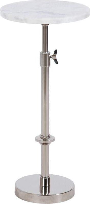 Kate and Laurel Engles 10 in. Silver/White Round Marble End Table