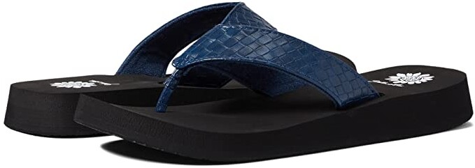 yellow box blue sequin flip flops