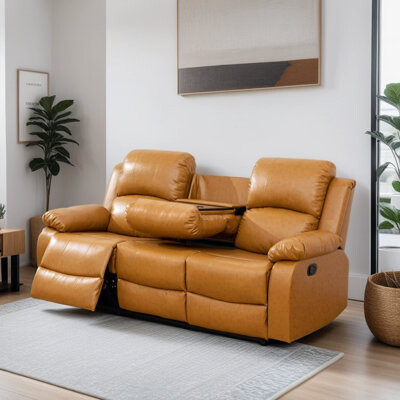 GoldenFurnitureInc 82'' Faux Leather Pillow Top Arm Reclining Sofa with Reversible Cushions