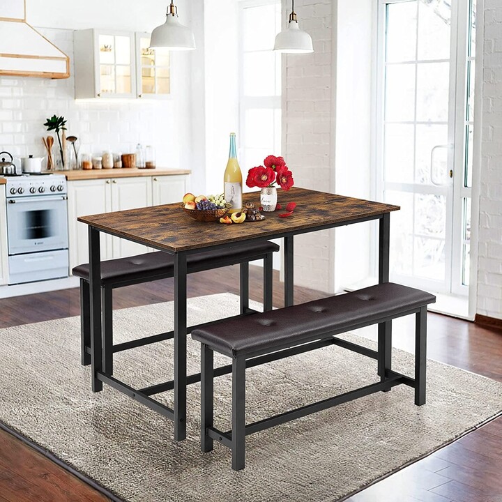 Alkmaar 3Piece Rectangular Dining Table for 4 with Upholstered Benches