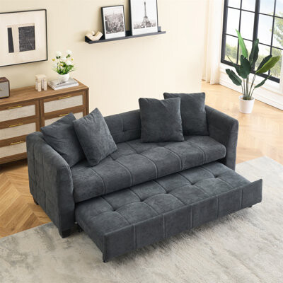 Latitude Run 77.9-Inch Folding Dual-Purpose Three-Seater Flannel Sofa That Can Be Pulled Out And Turned Into A Bed, Suitable For Use In Bedrooms And Living Rooms.