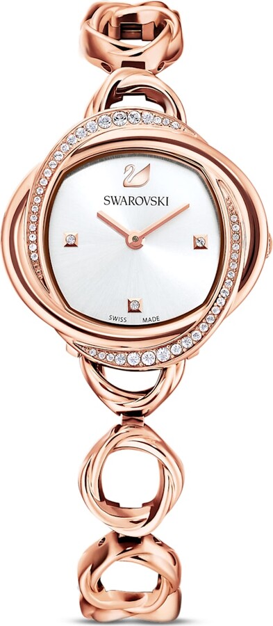 Swarovski Crystal Flower watch, Swiss Made, Metal bracelet, Rose gold tone,  Rose gold-tone finish - ShopStyle