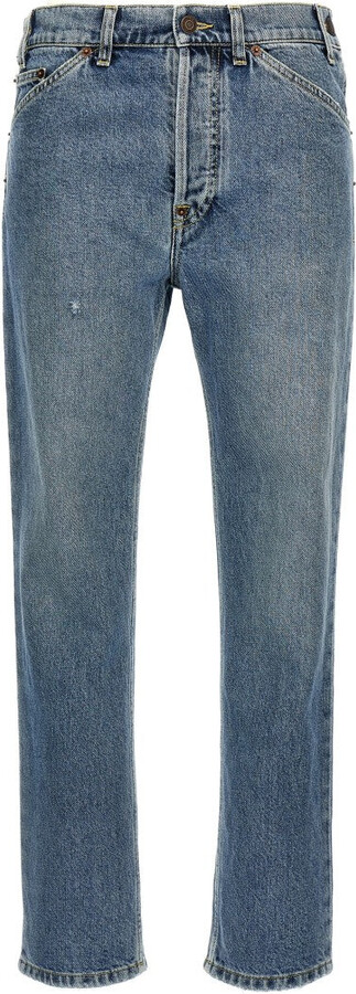 Mid-Rise Blue Denim Jeans With Five-Pocket Design