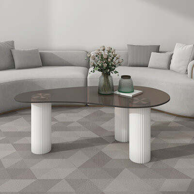 George Oliver Coffee Table with Three Legs,Kelly Nordic Tempered Glass