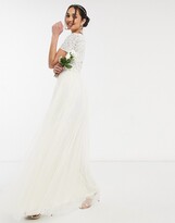 Thumbnail for your product : Maya Bridal v neck maxi tulle dress with tonal delicate sequin in ecru