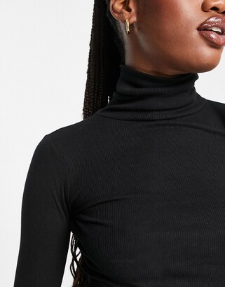 New Look ribbed roll neck top in black