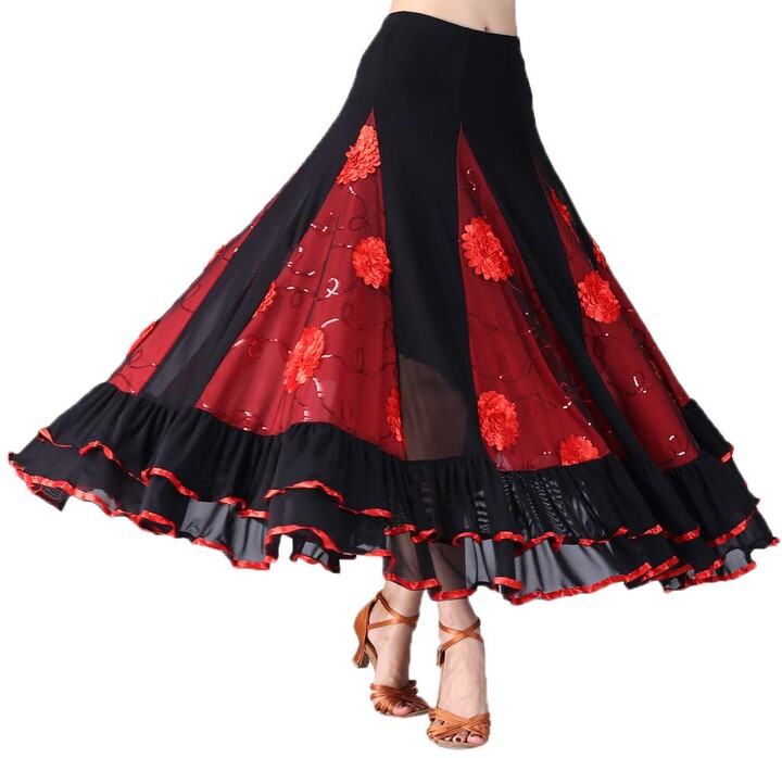 New Red Women Ballroom Latin Rhythm Salsa Swing Dance Skirt S-XXL SCS2091RD 