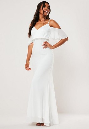 Missguided Bridesmaid White Chiffon Diamante Bardot Maxi Dress - ShopStyle