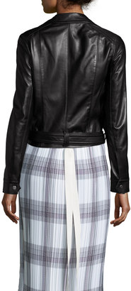Helmut Lang Double-Breasted Leather Moto Jacket, Black